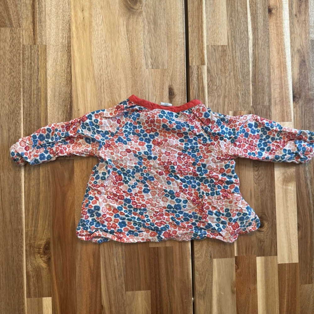 Tucker + Tate Baby Girls Floral Henley Blouse Red Blue 6M Long Sleeve Top - Picture 4 of 6